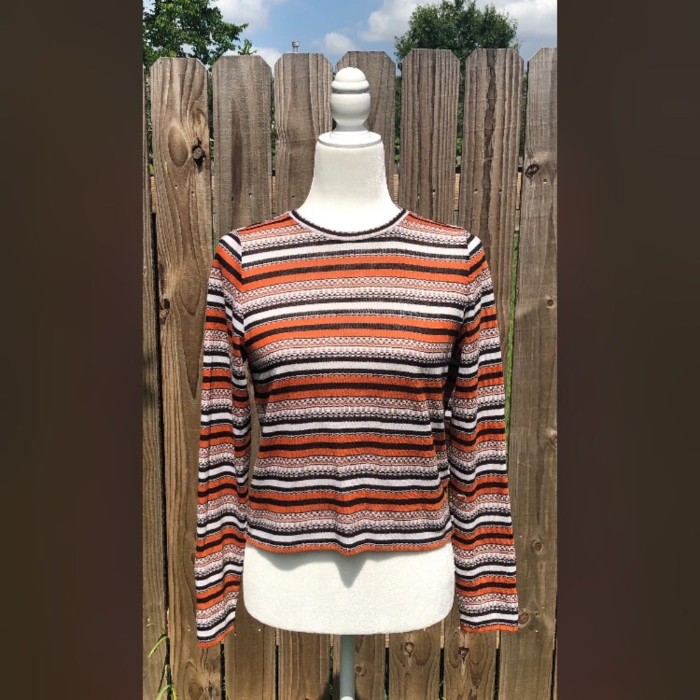 Monki Long Sleeve Striped Crop Top